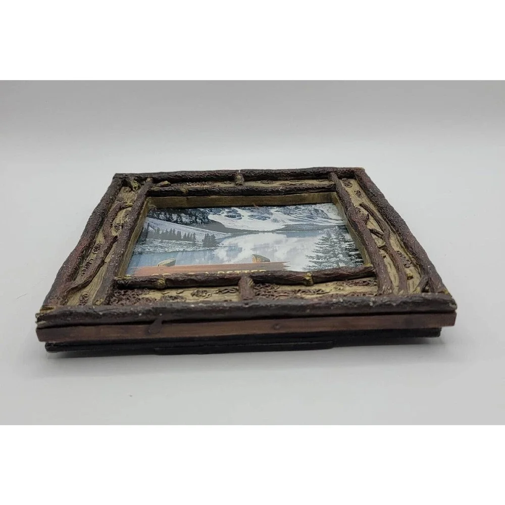 Rustic Faux Wood Log Cabin Picture Frame Cottage Decor
